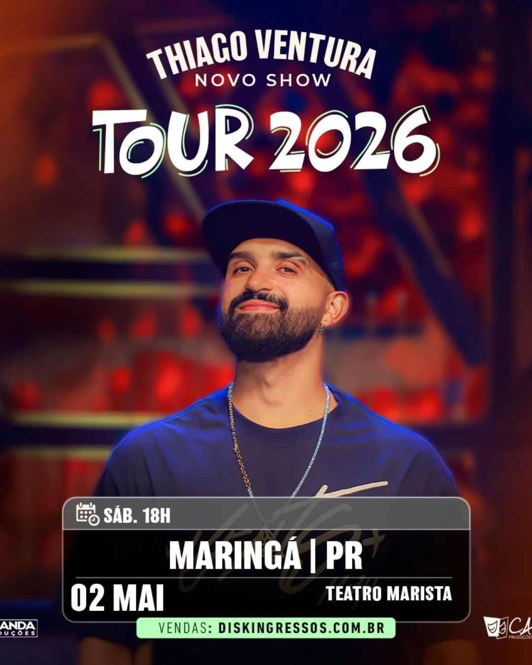 Pôster do show: Thiago Ventura 2026 - Maringá/PR - 02/05 18:00